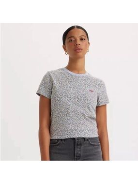 Levi's Women's White Tee with Blue and Yellow Micro Floral Print